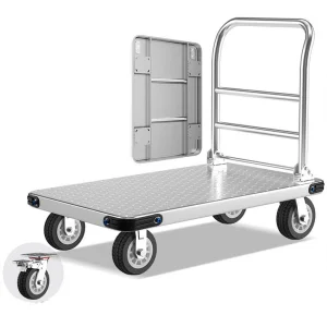 Durable 100 to 1500kg Steel Flatbed Hand Truck Trolley Foldable Platform Trolley Four-Wheel Carrying Carts Trolleys