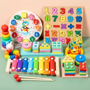Wooden Educational Toy Set Alphabet Number Stacking Blocks