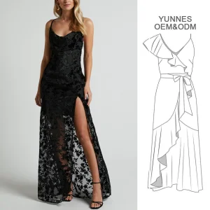 Halter Backless Y2K Ruched Woven Washable Ladies Evening Dress Thigh Split Translucent Casual Dresses with Zippers Natural Waist