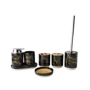 Buy Black & Gold Marble - Patterned Ceramic Bathroom 7 - Piece Set Companies, Products