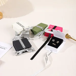 Custom Logo Magnetic Flip Cardboard Jewelry Paper Boxes With Ribbon Gift Jewelry Packaging Box
