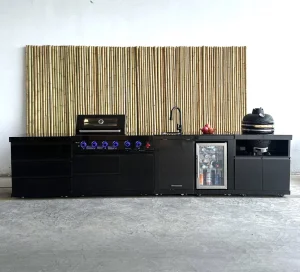 Stylish Outdoor Kitchen Cabinets with Kamado Joe Grill Island