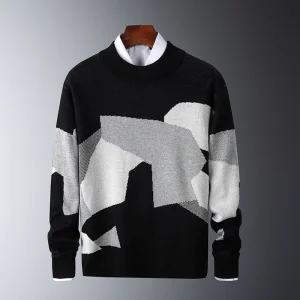 Nnr Knitwear Autumn Winter White Round Neck Long Sleeve Jacquard Sweater