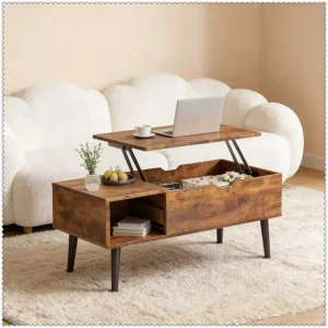 Farmhouse Style Coffee Table with Distressed Vintage Character Appearance
