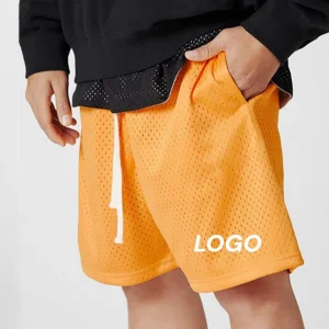 Free Design Blank Custom Summer Double-Line Basketball Mesh Shorts with Drawstring Solid Color Five-Point Mens Gym Shorts