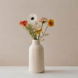 Wholesale Matte Ceramic Vase with Vertical Bar Design – Sleek and Modern with Small Top Opening VDMK2403206 Supplier, Factories