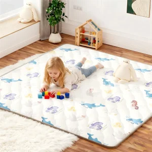 Tapete de Atividades Dobrável de Algodão para Bebês com Design de Piso Antiderrapante Grosso, Garantindo Segurança e Conforto