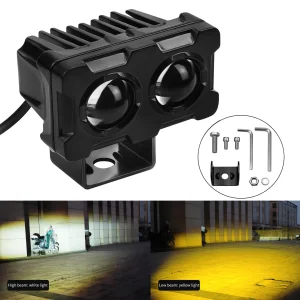 Lp18 Hot Selling Moto LED Spot Light Prector Lens Creez Dual Color White Yellow Rectangle Mini Headlight Lighting System
