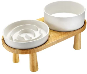 Custom Ceramic Slow Feeder Dog Bowl Set