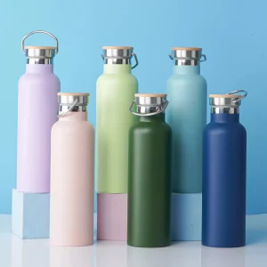 High Quality 750ml Double Wall Stainless Steel Sports Flask Narrow Mouth Vacuum Insulated Water Bottle Bamboo Lids Camping