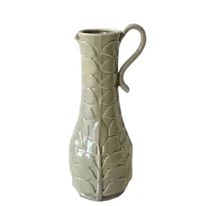 Discount Light Gray - Green Embossed Leaf - Patterned Ceramic Vase Factory, Product