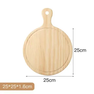 Pine Round Pizza Tray Wooden Baking Handle Pizza Plate Eco-Friendly