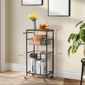 Metal Mobile Utility Cart with Storage Basket Shelf