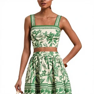 Womens Tropical Crop Top and Summer Skirt Set