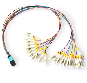 China 24fibers OM3-150 24cores OM3-300 24fo MTP-LC / MPO Male to LC Fanout Harness Fiber Optic Patch Cord  Manufacturer, Factory