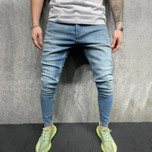 Calças skinny casuais de alta qualidade para homens, jeans de alta elasticidade, lavagem de negócios, jeans de denim para homens