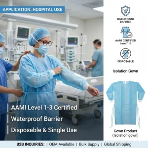 Suministro de prueba de virus desechable AAMI, ropa protectora no tejida, impermeable, bata de aislamiento médica para hospitales, uso en laboratorio de pruebas de virus y cirugía