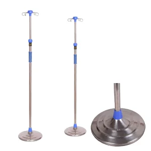 Stainless Steel IV Pole with 4-Hook Round Rack, Clinic Infusion Stand Thick Rod Mobile Drip Stand Clinic IV Pole