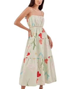 Vestido de Mujer de Lino Impreso Personalizado de Tirantes Largos con Flores al por Mayor 2025