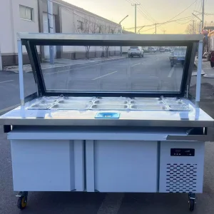 Commercial Work Table Refrigerators Refrigerated Sandwich Salad Prep Table with 15 Pans