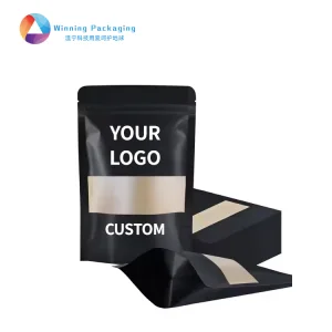Custom Kraft Paper Packaging Digital Print Stand up Pouch with clear Window Powder Compostable Bags Coffee Packaging with Valve