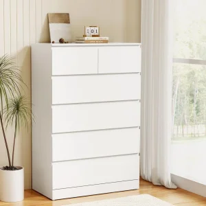Modern White 6-Drawer Double Wooden Storage Dresser