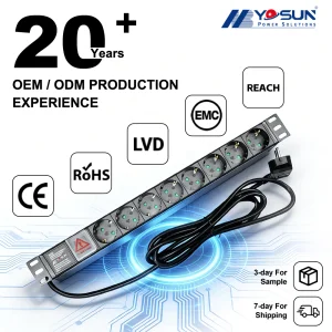 1U 19 Inch 8 Way Rack Mount Power Distribution Unit With On OFF Switch 2M Cord For Server Rack Data Center Network Cabinet