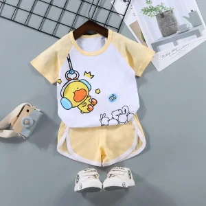 Conjunto de Verão para Pré-escola, Fino e Fofo, Camiseta de Manga Curta Super Fofa, Roupas Divididas, Roupas Casuais para Crianças