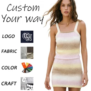 Ready Stock Women Gradient Knit Sleeveless Cami Top + Mini Skirt Soft Ribbed Knitted Outfit Casual Ladies Sweater Set