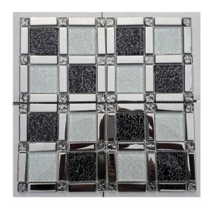 Sunnda China High Quality Interior Bathroom Walls Kitchen Backsplash Aluminium Stainless Steel Mixed Linear Glass Crystal Mosaic Tiles