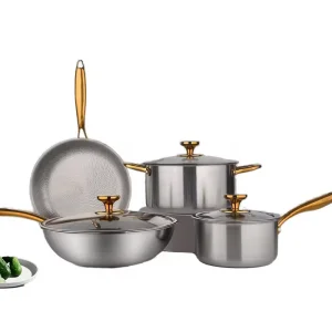 Customized Pure Titanium Non-Stick Soup Milk Frying Pan Set Modern Design Metal Wok and Pot Gilt Uncoated Titanium Pot