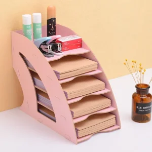 6 Layers Desktop File Sorter Rack Shelf Holder Wooden Desk Organizer Tray for Paper, Letter, Mail, Magazine and Document Bl23189