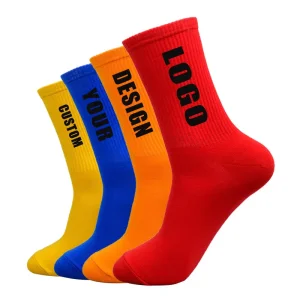 Custom Logo Cotton Knitted Sports Crew Socks for Youth Low MOQ Training Running Athletic Socks with Bottom Logo Position