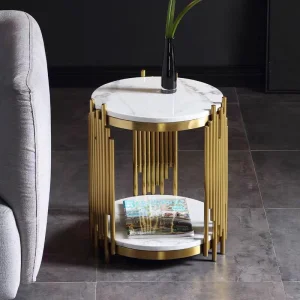 Side Tables for Living Room Luxury Small Golden Round Coffee Table Marble Sofa Side Double Layered Home Bedroom Bed Side Table