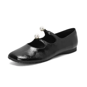 OEM Pearl Cowhide Flats Mary Jane Shoes