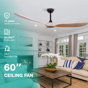 Easy Installation 60inch Super Quiet 3 Blades Indoor Dining Room Remote Control Ceiling Fan Without Light
