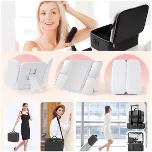 Professional Artist Barber Train Case Adjustable Compartment Lighted LED Zipper Closure Cosmetic Makeup Bag PU Waterproof Large