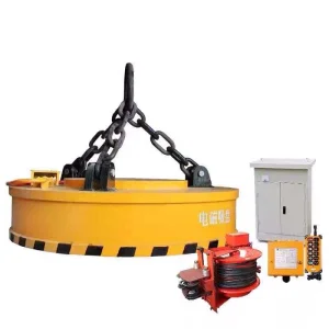 1 Ton Round Steel Electric Scraps Handling Electrical Magnetic Crane Lifter Electric Magnetic Lifting Magnets