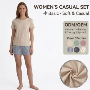 OEM Bamboo Fiber Sleepwear Set Soft Cooling Pajamas Women Loungewear Summer Pajamas Set