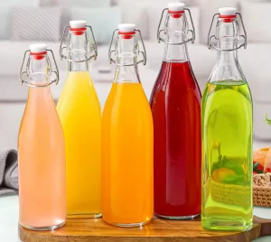 250ml 500ml 1000ml Wholesale Round Clear Kombucha Cold Brew Beverage Drink Bottle Swing Top Glass Juice Bottle