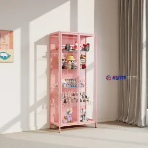 Tempered Glass Display Cabinet with Metal Frame, Dustproof Curio Showcase for Action Figures & Collectibles Lock