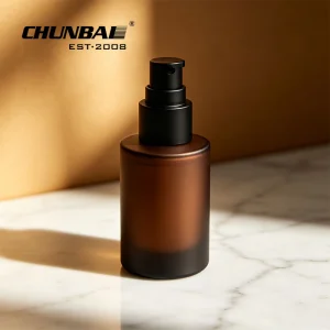 Eco-friendly Frosted Amber Glass Lotion Bottle Black Pump Recyclable Luxury Cosmetic Packaging for Eye Drops Organic Body Cream