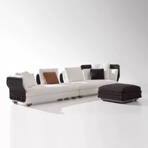 Hot Sale Patio Outdoor Rattan Deck Sofa High-End Villa Hotel Rope U-L Shape Sectional Sofa Set for Garden