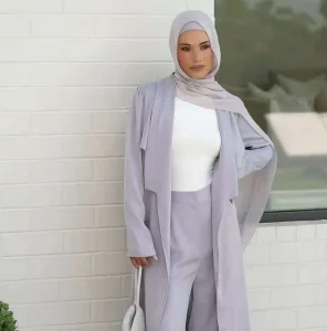 Cardigan and Pants Outfit Set Abaya Muslim Women Modest Everyday Wear Islamic