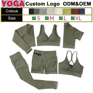 Wholesale High-Quality Seamless 2/3/4/5/6PCS Women Clothing Yoga Set Workout Activewear Long-Sleeve Top/Bra/Shorts/Leggings