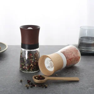 Custom Wood Salt & Pepper Grinder with Glass Jar Quotes, Factory