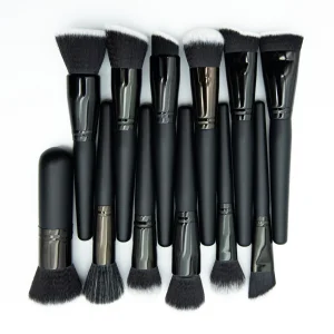 12-Piece Makeup Brush Set with Black White Fiber Black Wood Handle for Permanent Makeup Training Tool