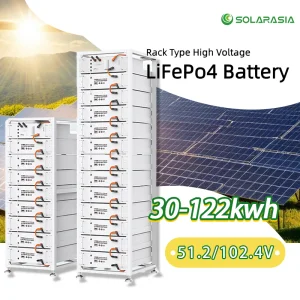 Sistema Montado en Rack de Alta Tensión de Almacenamiento de Energía Fotovoltaica con Batería de Iones de Litio LiFePO4 Paquete Solar 51.2V 102.4V 100ah 200ah 50ah 30kwh 122kwh fuera de la Red