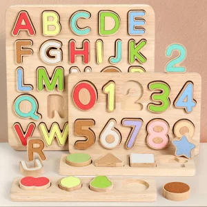 Gemma Toys Wooden Alphabet Number 3D Learning Puzzle DIY Montessori Educational Activity Boards Games Toys for Kids Ages 0-13