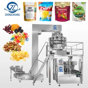 Automatic Nuts Granule Food Zipper Pouch Multihead Weigher Rotary Packing Premade Bag Doypack Multi-Function Packaging Machines
